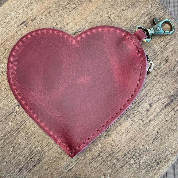 Portland Leather Heart Keychain Pouch FAST SHIP ANENOME Pink Heart NEW - Picture 3 of 4